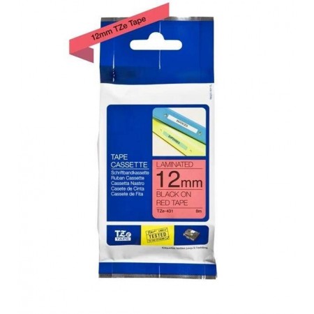 Brother TZe-431 12mm Kırmızı üzerine Siyah Laminasyonlu Muadil Etiket Brother TZe-431 12mm Kırmızı üzerine Siyah Laminasyonlu Muadil Etiket