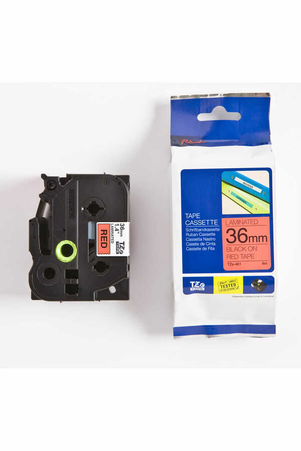 TZe-461 36mm Muadil Kırmızı üzerine Siyah Laminasyonlu Etiket