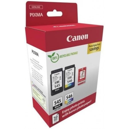 Canon Mürekkep ve Kağıt Çoklu Paket - PG-545/CL-546 Orijinal Yazıcı Mürekkep Kartuşları 2'li Paket (1 x Siyah, 1 x Renk) ve 4x6 Fotoğraf Kağıdı (50 x Yaprak) Canon Mürekkep ve Kağıt Çoklu Paket - PG-545/CL-546 Orijinal Yazıcı Mürekkep Kartuşları 2'li Paket (1 x Siyah, 1 x Renk) ve 4x6 Fotoğraf Kağıdı (50 x Yaprak)