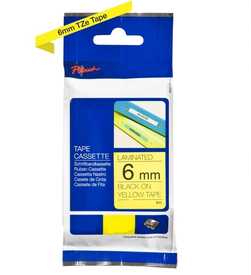 Brother TZe-611 6mm Sarı üzerine Siyah Laminasyonlu Muadil Etiket