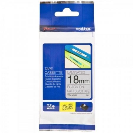 Brother TZe-M941 18mm Mat Gümüş üzerine Siyah MUADİL Laminasyonlu Etiket Brother TZe-M941 18mm Mat Gümüş üzerine Siyah MUADİL Laminasyonlu Etiket