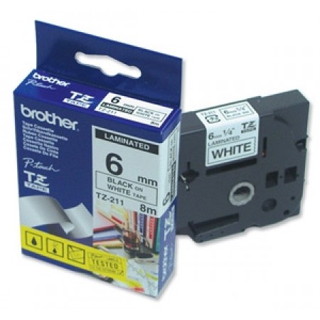 Brother TZE-211 6mm Beyaz Üzerine Muadil Siyah Etiket Şeridi - PT 1280 (T6193) Brother TZE-211 6mm Beyaz Üzerine Muadil Siyah Etiket Şeridi - PT 1280 (T6193)