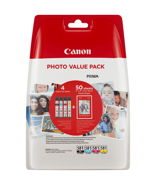 Canon CLI-581 Orijinal Multi Paket Mürekkep Kartuş + Fotoğraf Kağıdı Hediye