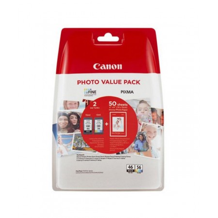 Canon PG-46/CL-56 Siyah ve Renkli Orjinal Multi Paket Kartuş + Fotoğraf Kağıdı Hediyeli Canon PG-46/CL-56 Siyah ve Renkli Orjinal Multi Paket Kartuş + Fotoğraf Kağıdı Hediyeli