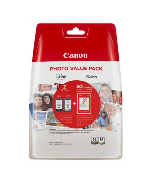 Canon PG-46/CL-56 Siyah ve Renkli Orjinal Multi Paket Kartuş + Fotoğraf Kağıdı Hediyeli