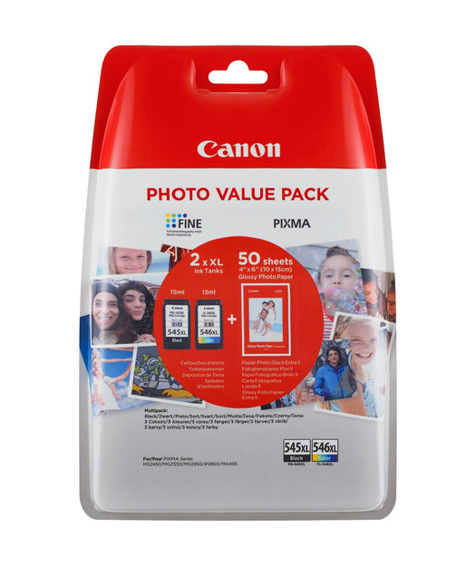Canon PG-545XL-CL-546XL Orjinal 2'li Paket Mürekkep Kartuş + Fotoğraf Kağıdı Hediye