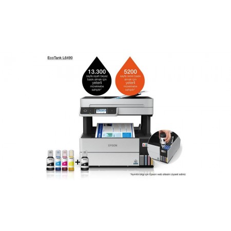 EPSON EcoTank L6490 Yazıcı Tarayıcı Fotokopi Faks Wi-F Direct Inkjet Tanklı EPSON EcoTank L6490 Yazıcı Tarayıcı Fotokopi Faks Wi-F Direct Inkjet Tanklı