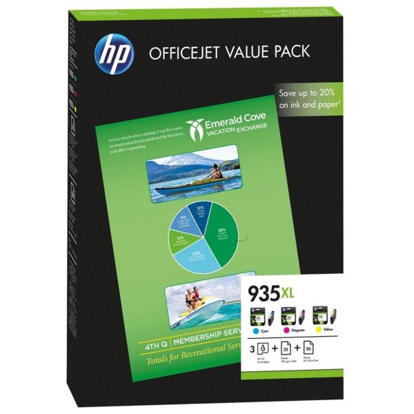 Hp F6U78AE (935XL) Renkli 3'lü Paket Kartuş + 25 Mat Kağıt + 50 Fotoğraf Kağıdı