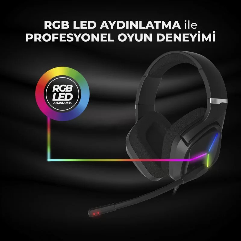 Lenovo Lecoo HT406 3.5mm Jack+ USB Kulak Üstü RGB LED Aydınlatmalı Kablolu Gaming Kulaklık Siyah