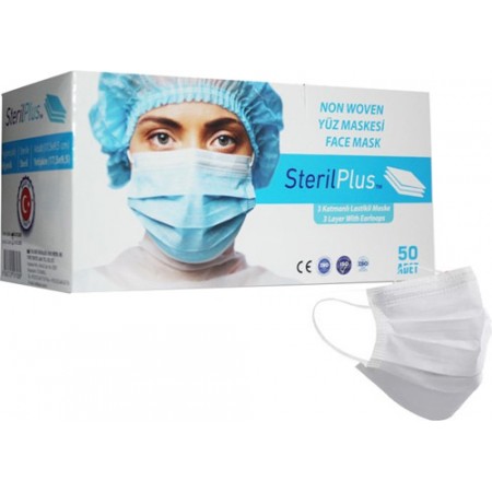 Steril Plus 3 Katlı Ultrasonik 50 Adet Burun Telli Ağız Maskesi Steril Plus 3 Katlı Ultrasonik 50 Adet Burun Telli Ağız Maskesi